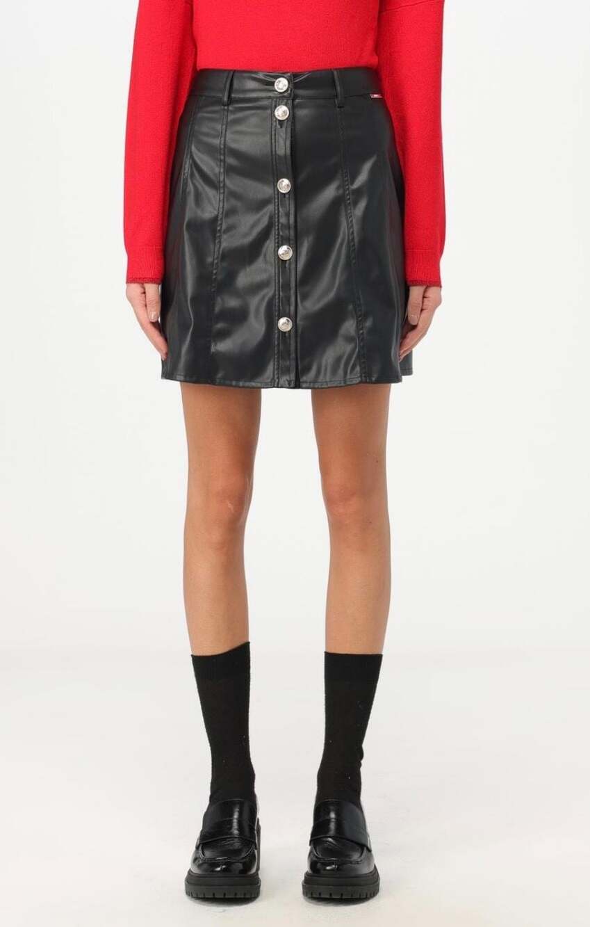 Liu Jo Black Faux Leather Button-Front Mini Skirt Size US 10
